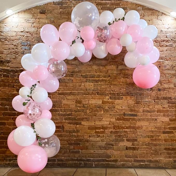 Balloons Pink and White, 60 Packs 12 Inch Light Pink White Balloons with Confetti Balloons for Birthday Party Decorations Girl Women, Wedding, Christening Baby Shower Party, Bridal Shower
