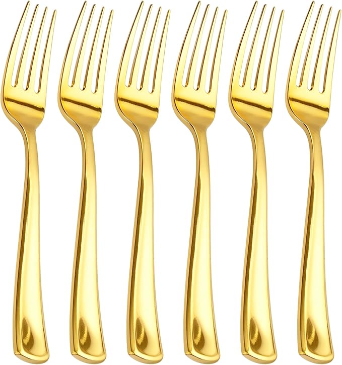 bUCLA 600PCS Gold Plastic Forks - 7.4inch Heavy Duty Plastic Forks Bulk Disposable for Party - Gold Silverware,Ideal for Weddings&Daily Using