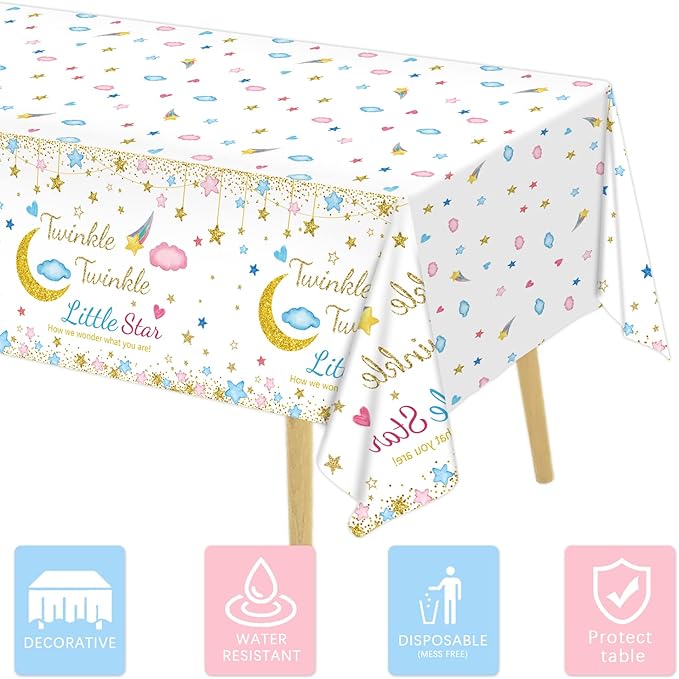 Oigco 3 Packs Twinkle Twinkle Little Star Gender Reveal Party Decorations Tablecloths，Pink Blue Little Star Gender Reveal Tablecloth for Baby Shower Supplies Girls or Boys Theme Party 54" x 108"