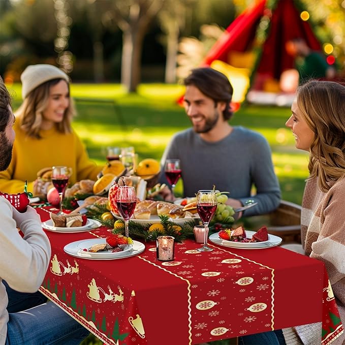 Christmas Tablecloth,2 Pack Disposable Plastic Tablecloths for Rectangle Tables 54"x108",Christmas Decorations,Red Reindeer Table Cloths for Home,Dinner,Xmas Table Cover for Outdoor,Picnic,Birthday