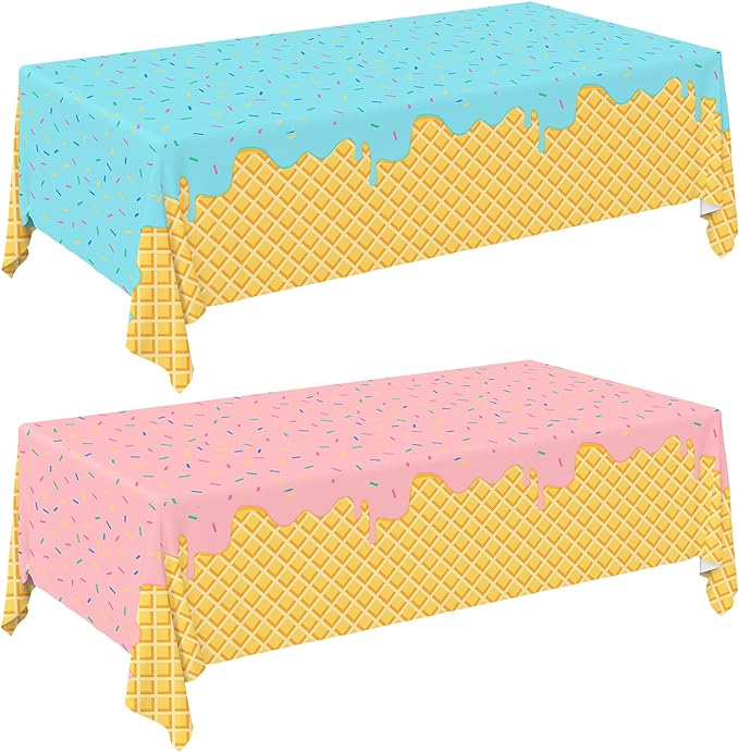 Gatherfun Ice Cream Party Supplies: 2-Pack Ice Cream Birthday Party Decorations,Disposable Plastic Tablecloth, Ideal Table Cover for Kids & Girls Birthday, Baby Shower & Themed Parties, 54 x 108 Inch