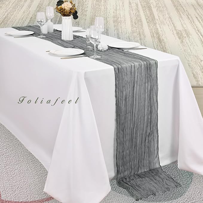 6 Pack Gray 10FT Cheesecloth Table Runner Rustic Gauze Fabric Cheese Cloth Table Runner for Wedding Bridal Baby Shower Table Decor 20 x 120 Inch Long Boho Sheer Birthday Party Table Decorations