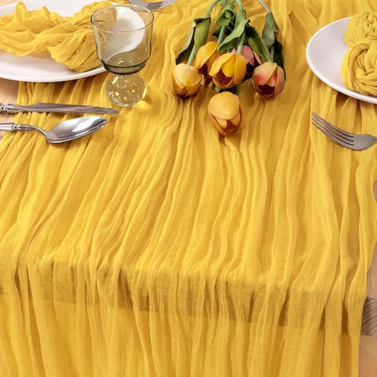 MLMC Gold Table Runner Rustic Gauze Cheesecloth Table Runner 13.3ft Winter Decor Cheese Cloth Table Decoration 35x160 Inches for Party Family Gatherings Home Decor