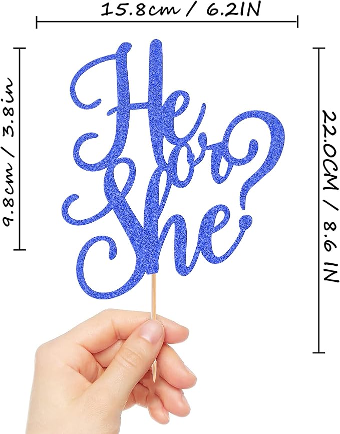 He or She Cake Topper - Glitter Gold Gender Reveal Cake Topper Decorations, Suitable for Baby Shower Favors, Baby Gender Reveal, Baby Birthday Party or Baby Photo Booth Props (Dark Blue)