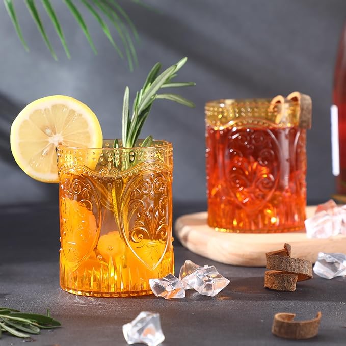 12 Plastic Vintage Drinking Glasses 8.5oz Stemless Retro Embossed Wine Glasses Shatterproof Reusable Cups for Baby Shower Wedding Reception Grand Event Party (Yellow)