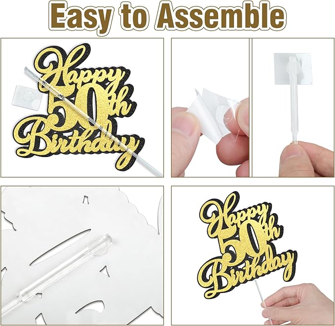 Happy 60th Birthday Cake Topper 60 Birthday Cake Decorations, Happy 60th Birthday Anniversary Party Cake Decorations for Men Women, Black Gold Glitter