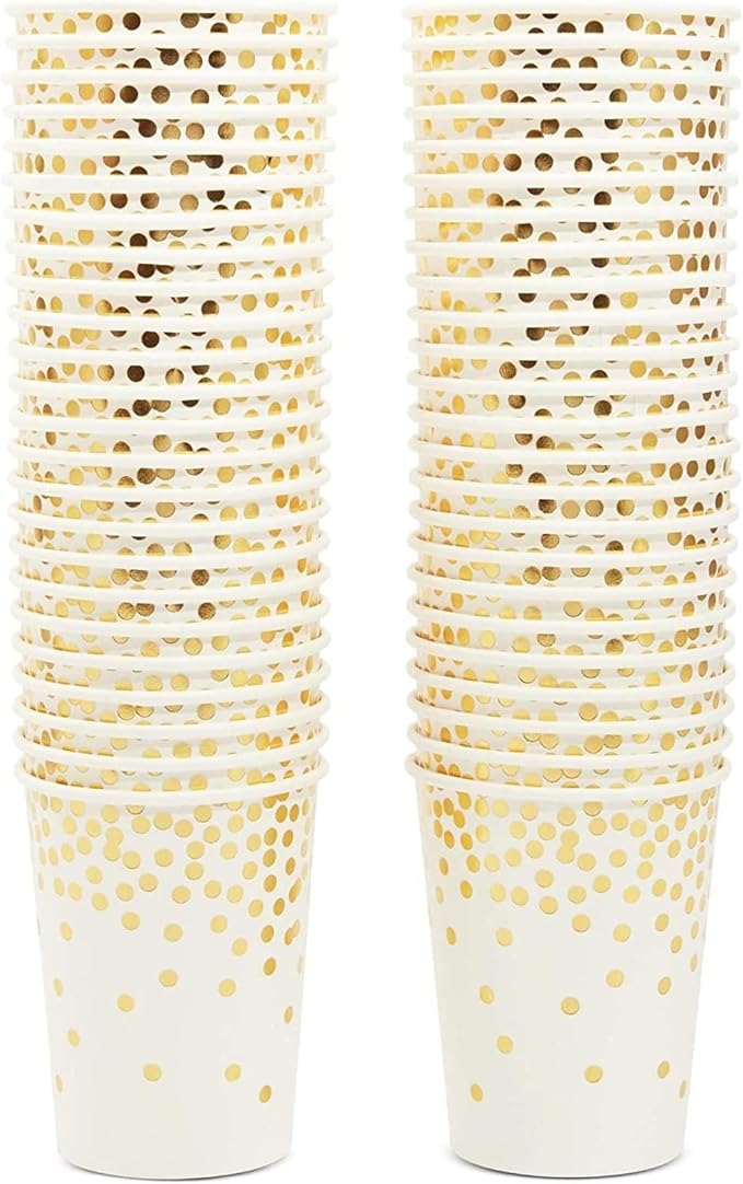 BLUE PANDA 50 Pack 9oz Gold Paper Cups for Hot Drinks, Party Supplies, Weddings, Bridal Showers