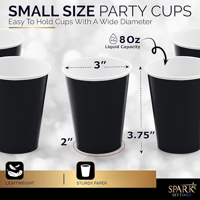 Disposable Paper Cups, 8 oz. Black Paper Coffee Cups, Strong and Sturdy Coffee Disposable Cups for Party, Wedding, Thanksgiving Day, Christmas, Halloween Hot Cups, Pack of 20