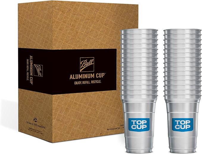 Top Cup by Ball – 20 Ounce, 30 Count, Reusable Aluminum Party Cups | Cold-Holding, Recyclable, Made in USA