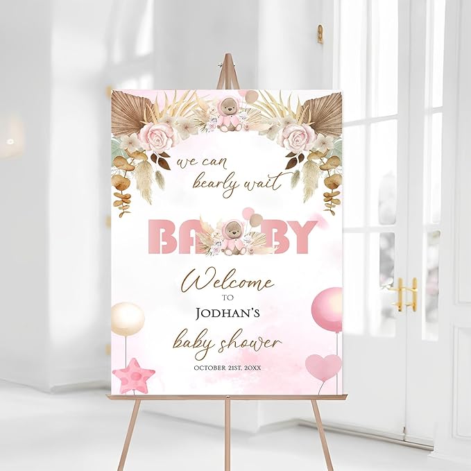 Bear Baby Shower Sign Board, Baby Shower Sign, Full Size, Plastic, 12x18 inches