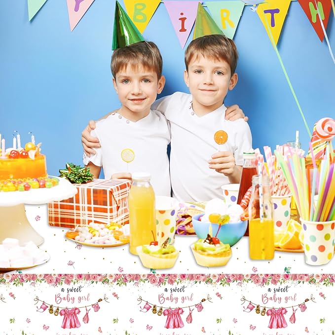 3 Pack Baby Shower Tablecloth Decoration,Watercolor Greenery A Sweet Baby Boy is On The Way Decoration,Waterproof Greenery Baby Shower Tablecloth for Gender Reveal Party (Pink)