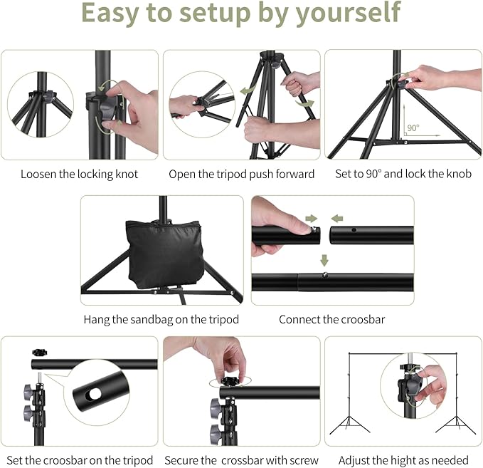 Backdrop Stand 10x7ft(WxH) Photo Studio Adjustable Backdrop Stand Kit Photography Backdrops with 4 Crossbars, 6 Clamps, 4 Spring Clip, 2 Sandbags and Carry Bag for Parties/Wedding/Photography