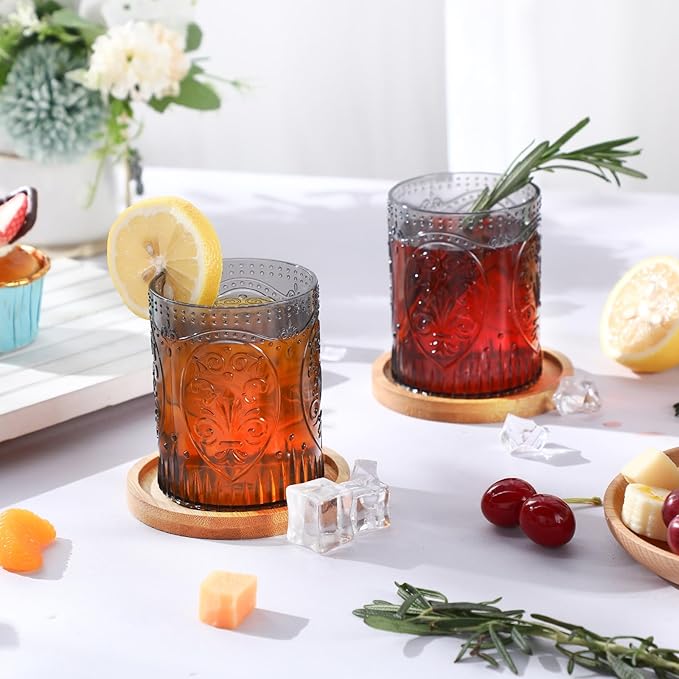 12 Plastic Vintage Drinking Glasses 8.5oz Stemless Retro Embossed Wine Glasses Shatterproof Reusable Cups for Baby Shower Wedding Reception Grand Event Party (Black)