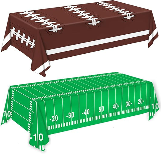 Oigco Football Party Decorations Tablecloth Disposable Plastic Touchdown Table Cover Perfect for Football Birthday Party Decorations and Gameday Tailgate Decorations 54 X 108Inch, 2 Pack