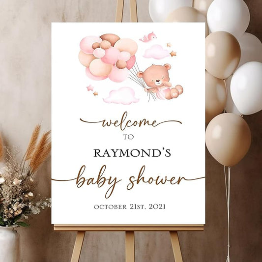 Welcome Sign For Baby Shower Entrance, Welcome Baby Shower Sign With Stand, Welcome Sign Baby Shower, Baby Shower Balloon Bear Decorations, Baby Shower Neutral Decorations