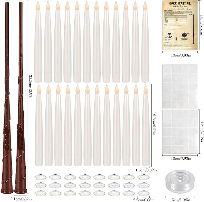 24PCS Floating Candles with Wand, Magic Hanging Candles, Flickering Warm Light LED Taper Flameless Candles with Wand Remote for Halloween,Christmas Party Decorations Indoor Deco,Bset Gift.