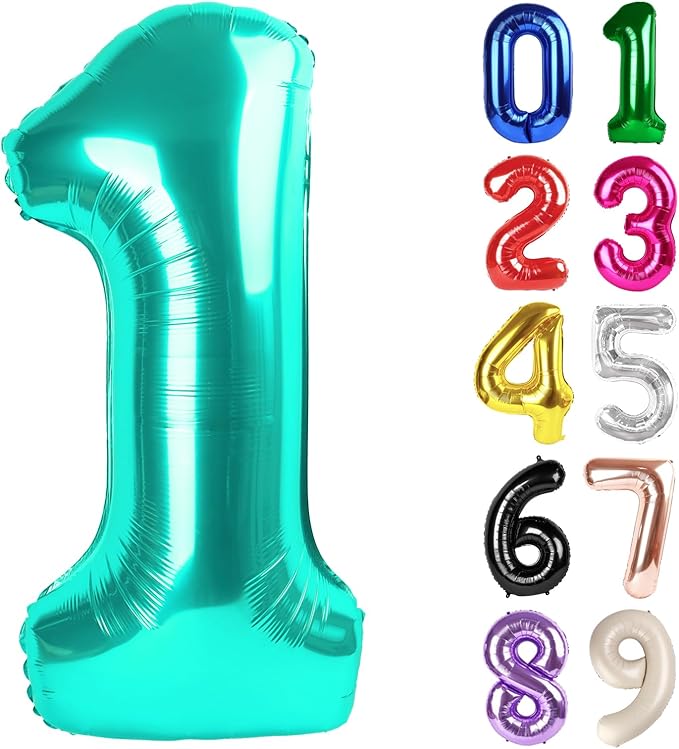 1 Balloon - Teal Birthday Number Balloons, 40 Inch Large Foil Balloons for Men Women Boys Girls Teal Themed Birthday Decorations
