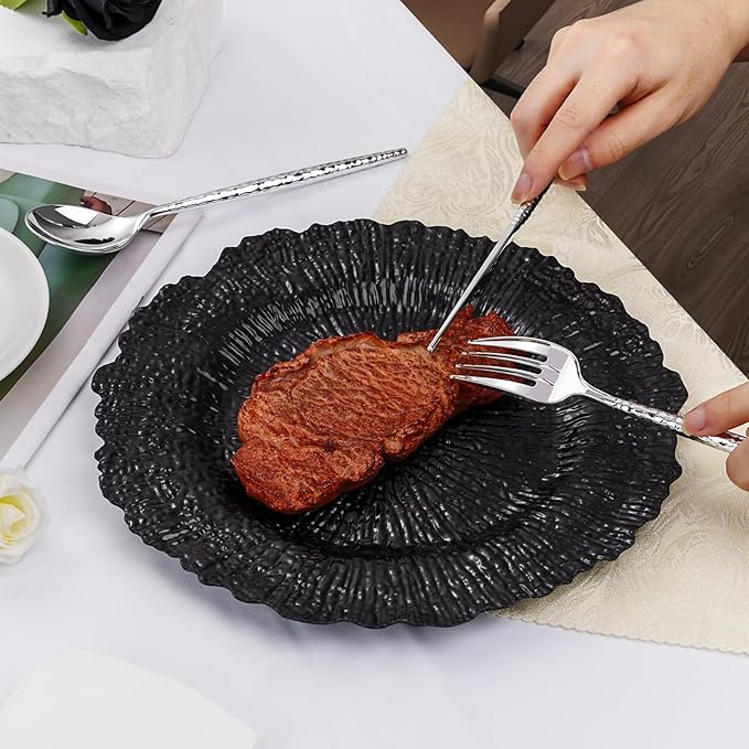 SUT 150PCS Silver Plastic Silverware, Disposable Utensils, Includes 50 Knives, Forks and Spoons, Hammered Silverware Set, Silver Cutlery. Plastic Silverware Heavy Duty for Party/Wedding