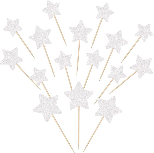 30 PCS Little Star Cupcake Toppers Glitter Twinkle Star Cupcake Picks Wedding Engagement Baby Shower Birthday Party Cake Decorations Supplies Mixed Size Silver