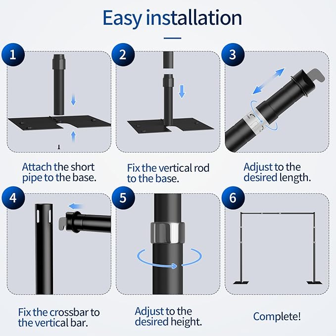 Pipe and Drape Backdrop Stand, 10x10ft Heavy Duty Adjustable Background Frame with Metal Base, Back Drop Holder for Parties Photography Wedding Photoshoot Decoration - Black