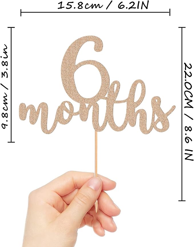 6 Months Cake Topper - Golden Glitter 1/2 Birthday Cake Decorations, Perfect for Baby Shower/Gender Reveal Party/Baby Party Photo Booth Props (Rose Gold)