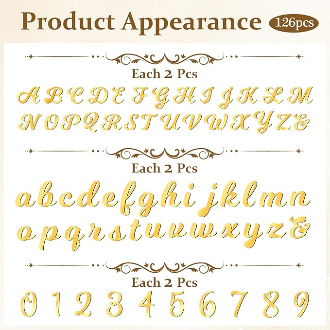 126 PCS Custom Name Cake Topper Acrylic Letters DIY Personalized A-Z & 0-9 Number Alphabet Cake Decoration For Wedding Anniversary Baby Shower Party Birthday Supplies（Gold）