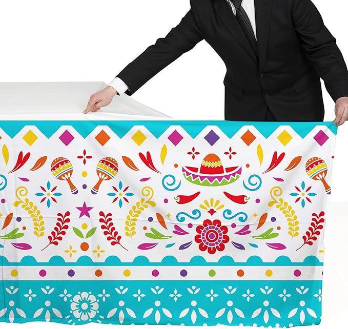 Gatherfun Fiesta Party Supplies & Cinco de Mayo Decorations - Ultimate 2-Pack Mexican Party Supplies with Vibrant Disposable Plastic Tablecloth, 54x108, Mexican Birthday, Taco Events