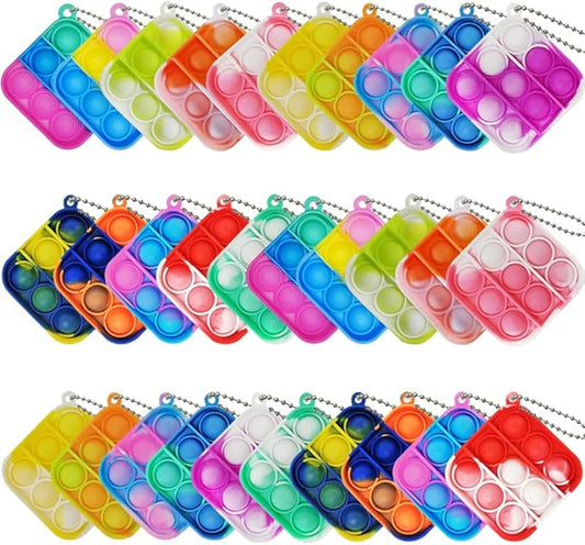 30 Pcs Mini Pop Bubble Fidget Sensory Toys for Party Favors, Pop Keychain Bulk for Classroom Prizes, Easter Basket Stuffers Christmas Valentine Gifts for Kids Students