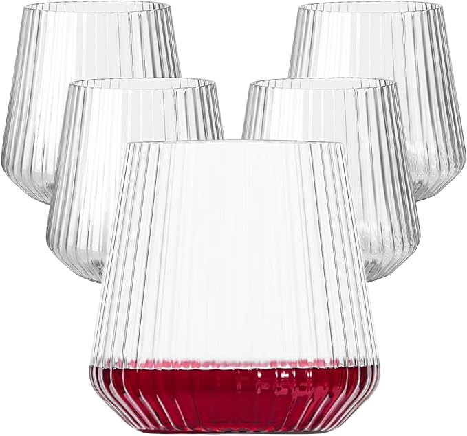 20 Pack Plastic Ribbed Wine Glasses, 14Oz Origami Disposable Wine Glasses Unbreakable Clear Plastic Cocktail Glasses Recyclable Shatterproof Reusable Wine Cups (14oz-20pack)