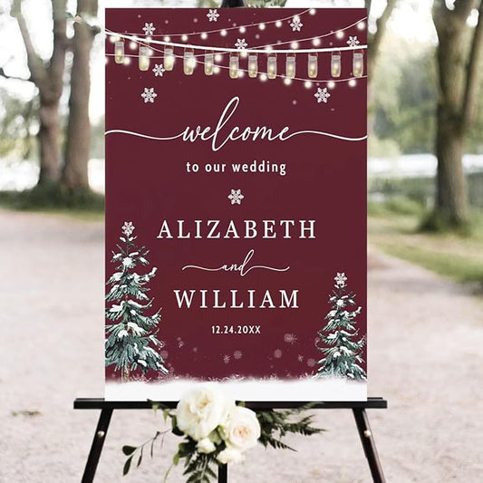 Personalized Christmas Wedding Welcome Sign, Holiday Welcome Sign, Tis the Season to be Married Sign, Winter Wedding Sign, Winter Wedding Decor, Custom Christmas Wedding Sign #11