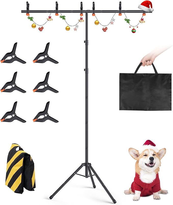 Portable T-Shape Backdrop Stand Support Kit 8x5.3ft, Adjustable Photography Green Screen Backdrop Stand for Parties, Photography Videography Studio (8×5.3Ft)