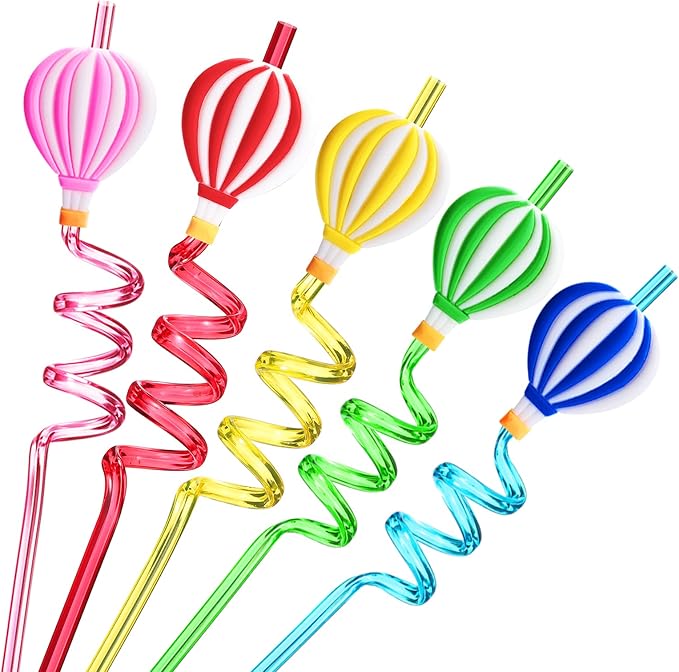 25 Hot Air Balloon Drinking Straws with 2 PCS Straws Cleaning Brush for Birthday Party Supplies Favors Girl Baby Shower Decorations