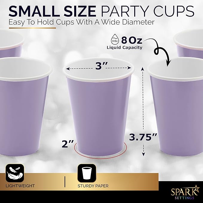 Disposable Paper Cups, 8 oz. Lavender Paper Coffee Cups, Strong and Sturdy Coffee Disposable Cups for Party, Wedding, Thanksgiving Day, Christmas, Halloween Hot Cups, Pack of 20