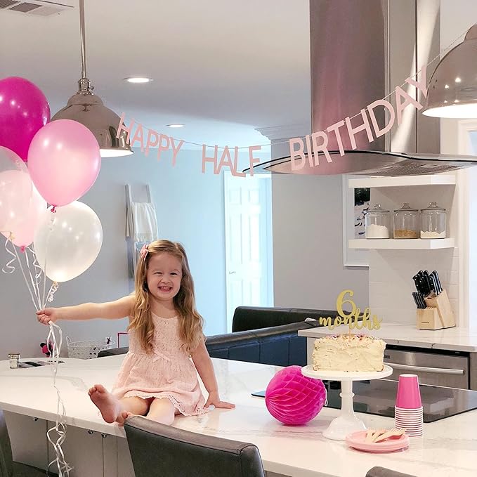 6 Months Cake Topper - Golden Glitter 1/2 Birthday Cake Decorations, Perfect for Baby Shower/Gender Reveal Party/Baby Party Photo Booth Props(6 Months Sign)