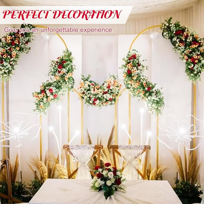Metal Arch Stand and Cover Set,1 Red Spandex Fitted Backdrop with 1 Gold Wedding Arched Stand Frame for Parties Birthday Baby Shower Bridal Banquet Decoration (6FT)
