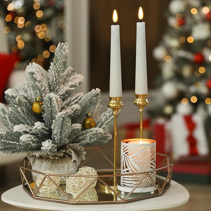 Eywamage Short Ivory Flameless Taper Candles with Remote, Flickering Battery LED Wax Candlesticks Set of 6