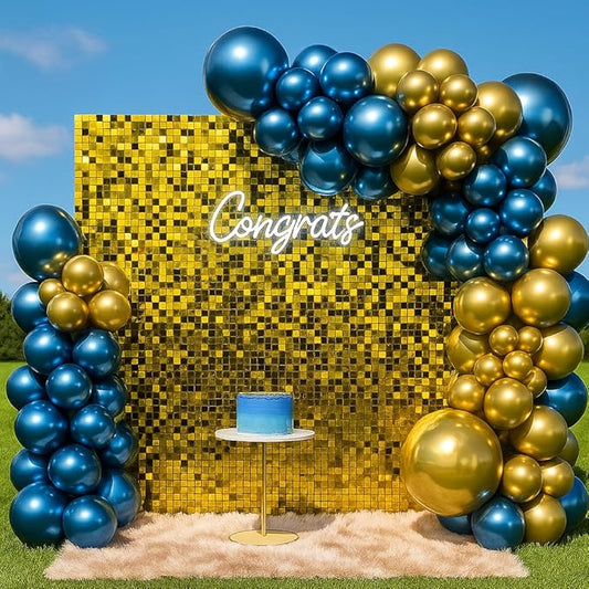 Shimmer Wall Sequin Backdrop, 48pcs Square Shimmer Wall Sequin Backdrop, DIY Party Shiny Decor for Wedding, Birthday, Anniversary, Graduation, Holiday&Home Background Supplies (Gold)