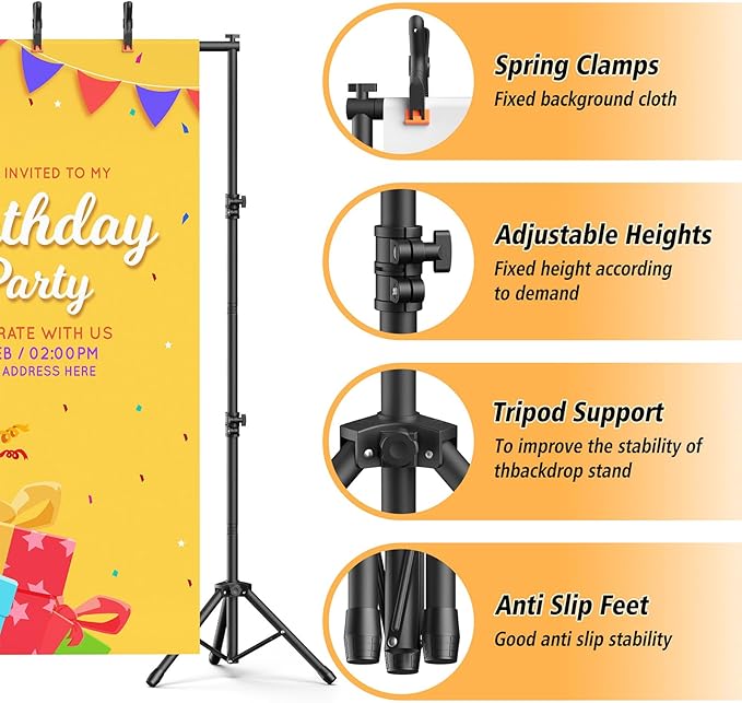 Backdrop Stand 10x7.5ft(WxH), Heavy Duty Adjustable Photo Back Drop Stand kit, Suitable for Party, Photography, Weddings