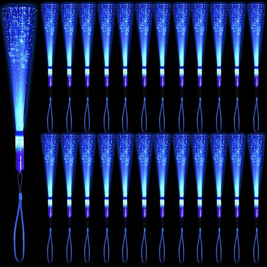 48 PCS Blue Glow Fiber Wands Sticks LED Light Wands 3 Modes Flashing Fiber Optic Light Rod Bulk Fiber Optic Wands for July 4th Halloween Bar Wedding Party Supplies