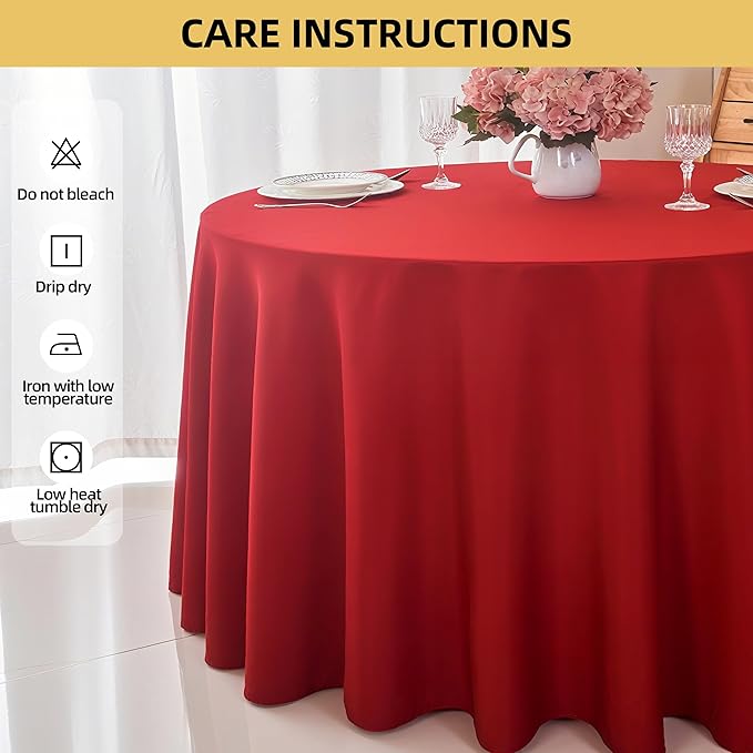 6-Pack Round 90-inch Red Table Cloths, Solid Stain and Wrinkle Resistant Circular Tablecloth, Premium Plain Weave Polyester Fabric Table Linen Covers for Hotel, Banquet