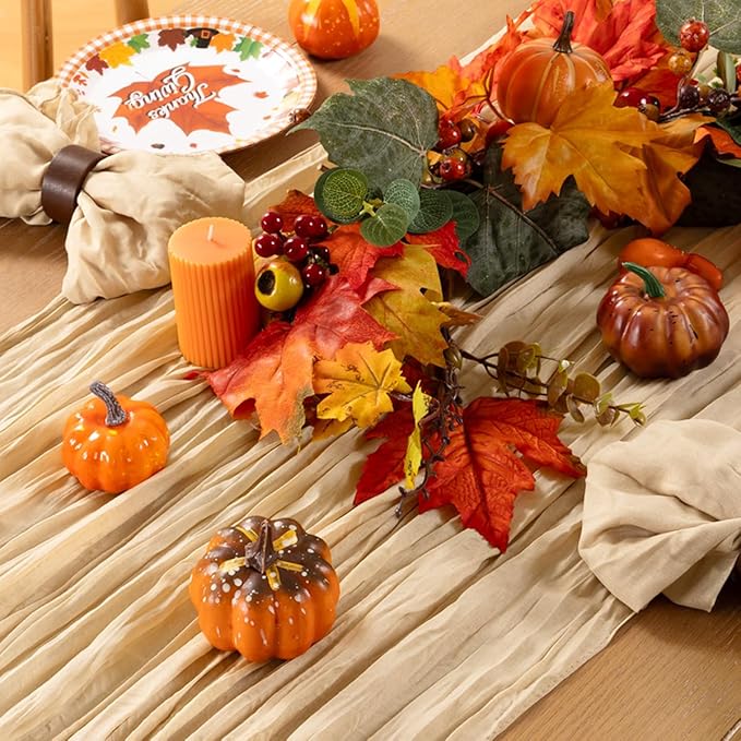 MLMC Champagne Cheesecloth Table Runner 10ft Sand Rustic Gauze Cheese Cloth Table Runner 35x120 Inches for Farmhouse Cozy Holiday Outdoor Events Home Decor