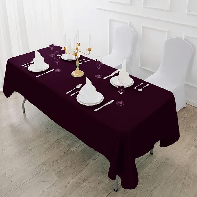 Fokitut 2 Pack Waterproof Rectangle Tablecloth, 60x102 Inch, Stain Resistant and Wrinkle Polyester Table Cloth, Fabric Table Cover for Kitchen Dining, Wedding, Party, Holiday Dinner-Eggplant
