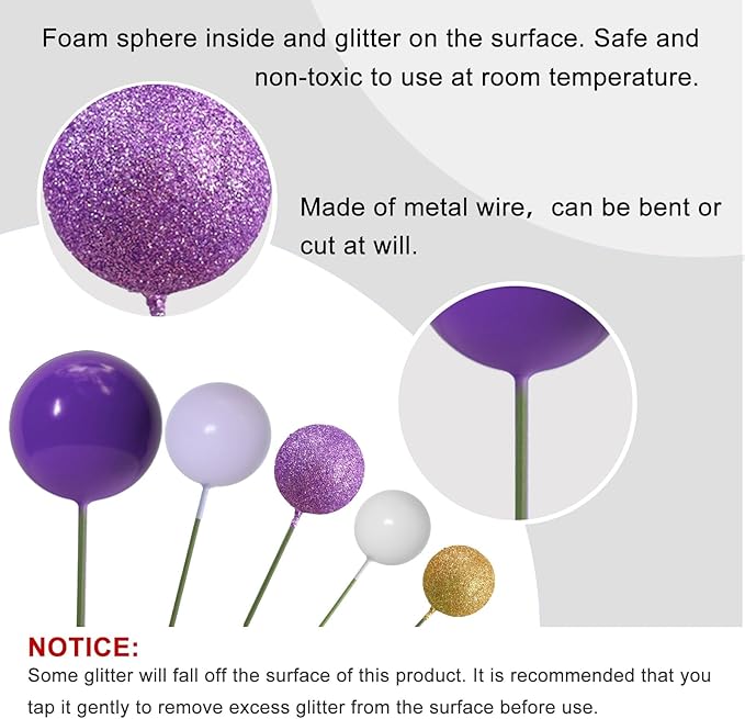 ASTARON 50 Pcs Ball Cake Topper Sticks Mini Balloons for Cake Decorating Supplies Foam Balls Cake decorations for Baby Shower Cake Birthday Cake Toppers Decorations (Purple Series)