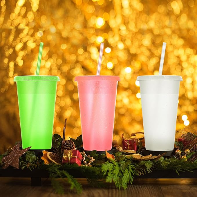 Honeydak 30 Pack Tumbler with Straw and Lid Bulk Cups for Gifts Glitter Plastic Coffee Cups 24-27 oz Reusable Water Bottle Iced Coffee Travel Mug Party Favors for Birthdays Travel (Multicolor)
