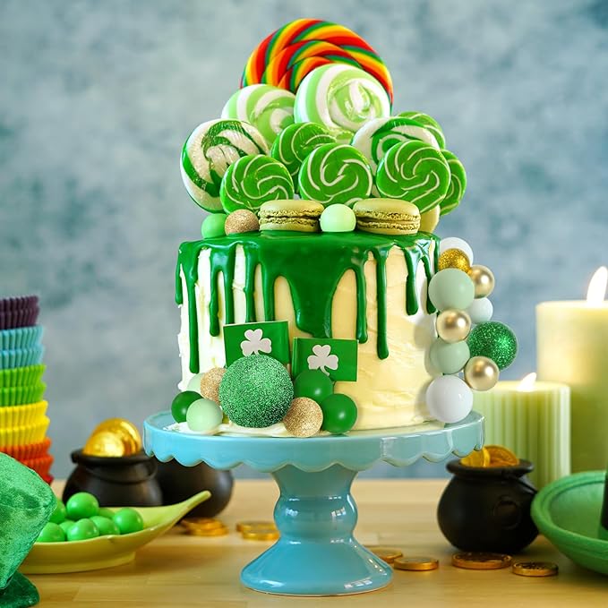 ASTARON 50 Pcs Ball Cake Topper Sticks Mini Balloons for St Patrick's Cake Decorating Supplies Foam Balls Cake decorations for Christmas Baby Shower Birthday Cake Decorations (Green Series)