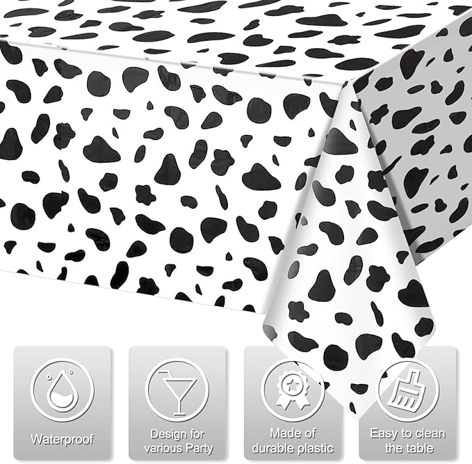 12Pcs Cow Print and Pink White Tablecloth Set, Pink and White Cow Print Table Covers Disposable Plastic Rectangle Tablecloth for Cowgirl Birthday Baby Shower Barnyard Party Decorations, 108*54inch