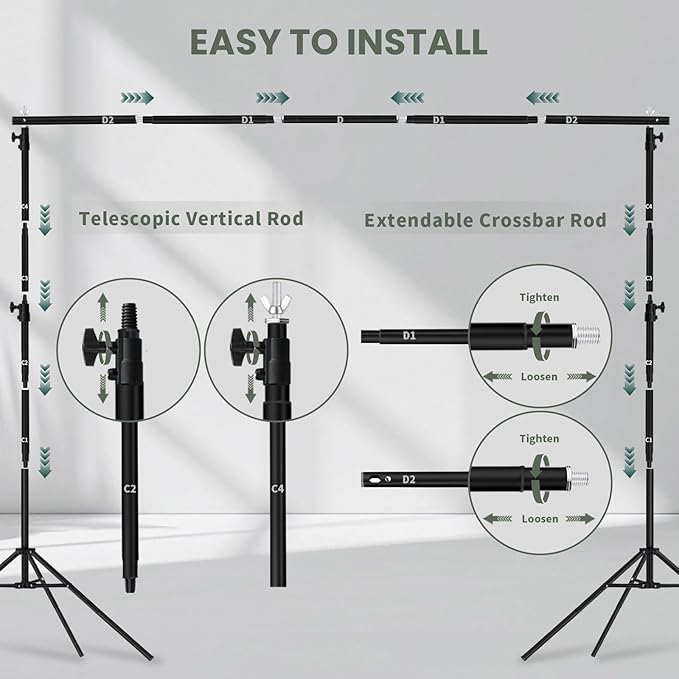 8.5x10 ft Backdrop Stand, Adjustable Back Drop Banner Stand, Photography Photo Studio Background Stand Support Kit for Parties Wedding Decoration with Carrying Bag