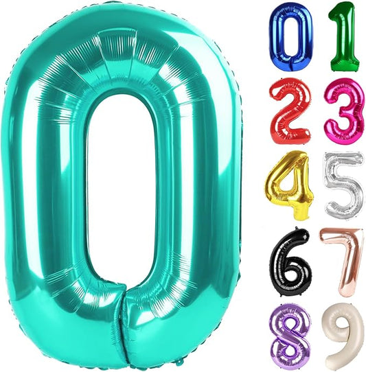 0 Balloon - Teal Birthday Number Balloons, 40 Inch Large Foil Balloons for Men Women Boys Girls Teal Themed Birthday Decorations