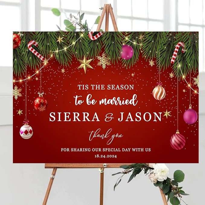 Personalized Christmas Wedding Welcome Sign, Holiday Welcome Sign, Tis the Season to be Married Sign, Winter Wedding Sign, Winter Wedding Decor, Custom Christmas Wedding Sign #6