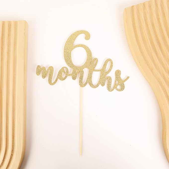 6 Months Cake Topper - Golden Glitter 1/2 Birthday Cake Decorations, Perfect for Baby Shower/Gender Reveal Party/Baby Party Photo Booth Props(6 Months Sign)